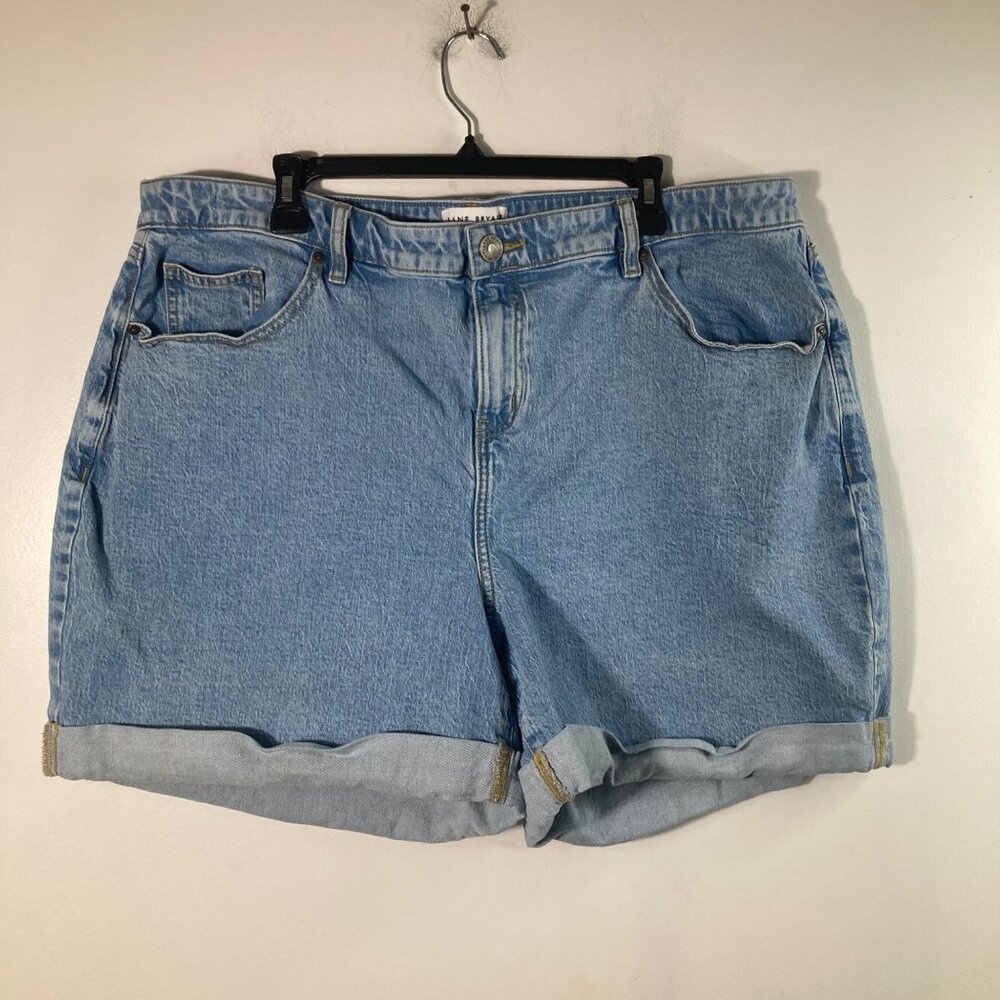 Womens Lane Bryant Denim Shorts Roll Hem Stretch Blue 20 Cotton Lycra Zip Front